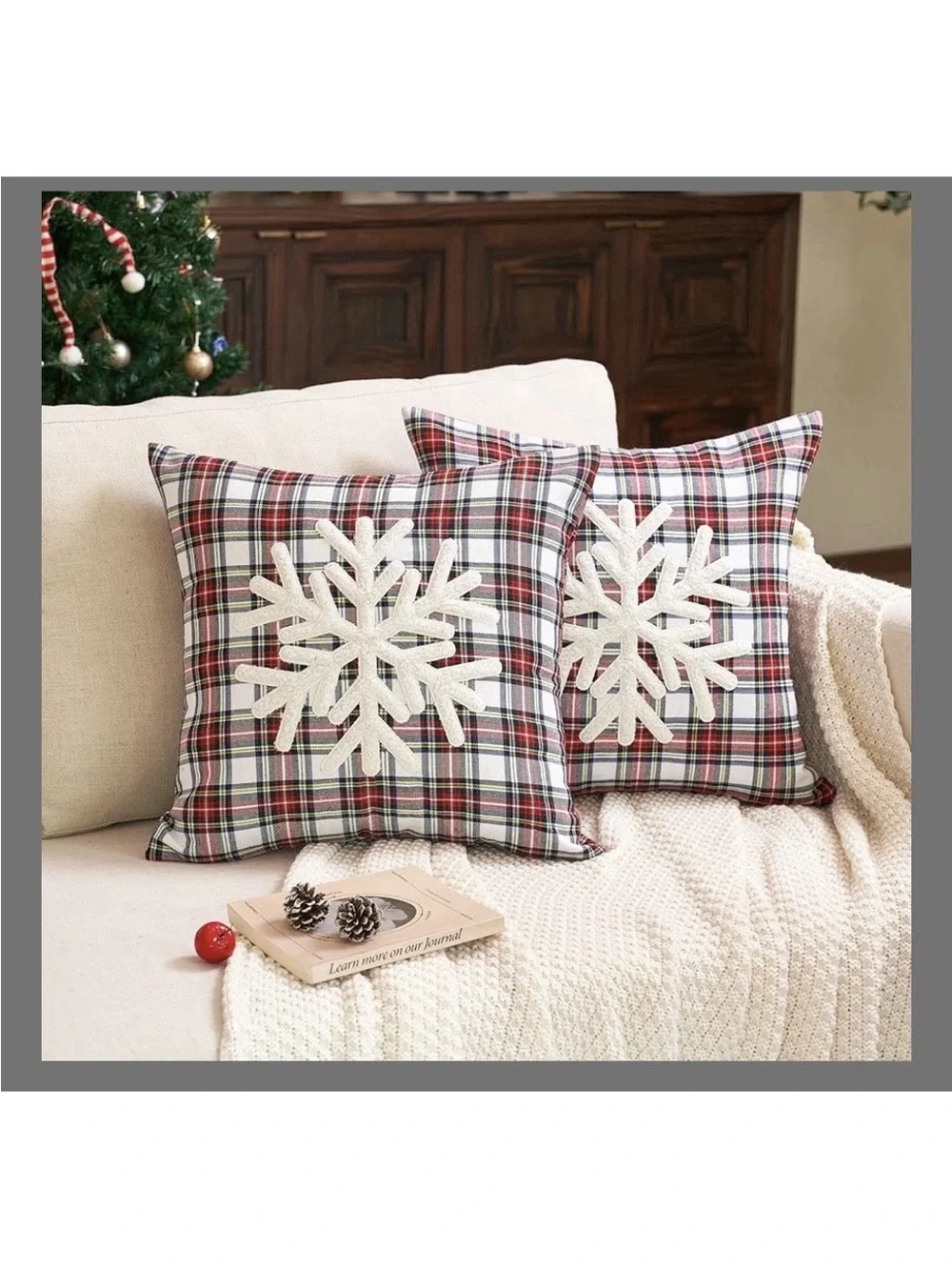New set of 2 18”x18” Plaid Snowflake Throw Pillow covers #1118